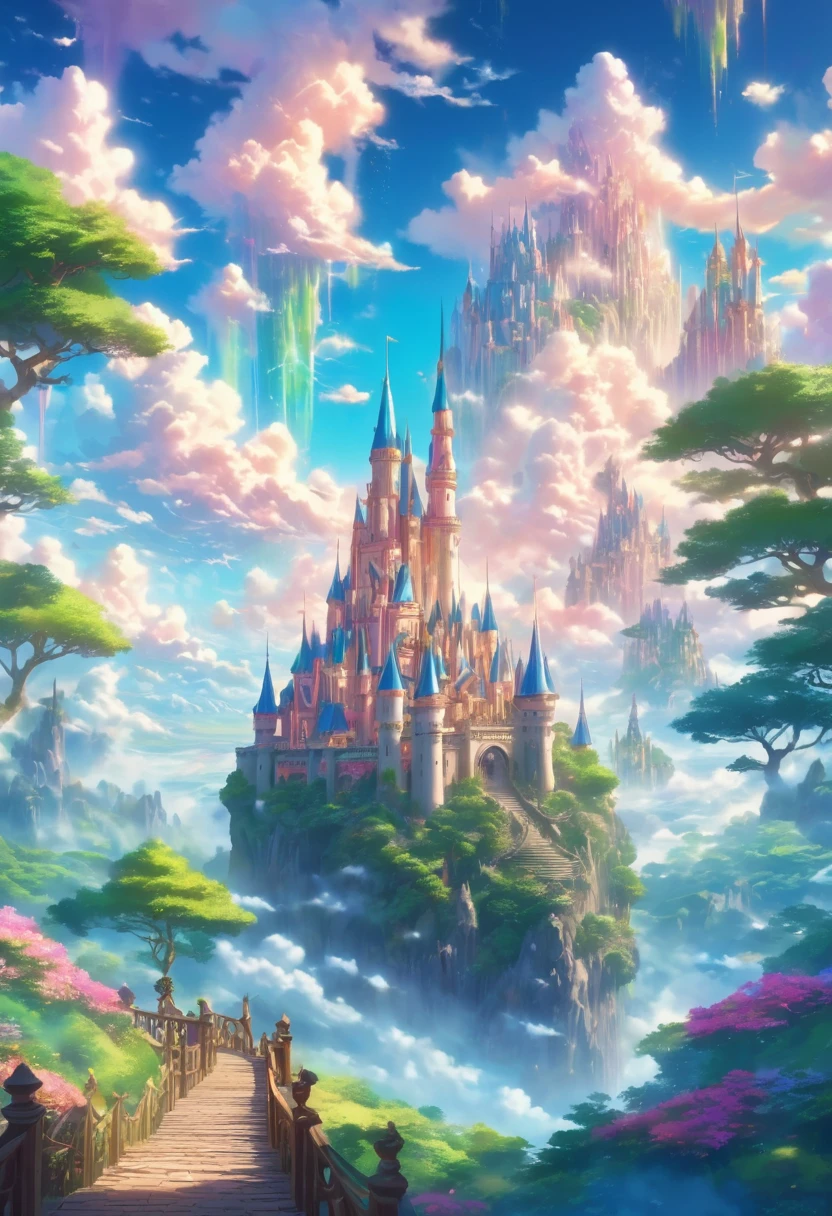 (best quality,4k,8k,highres,masterpiece:1.2),ultra-detailed,realistic:1.37,a beautiful castle in the clouds,dreamy,idyllic,ethereal,hyper-detailed,8k,HD,illustration,soft lighting,impressive architecture,floating in the sky,lush green landscape,outstanding craftsmanship,colorful fantasy,enchanted atmosphere,sublime beauty,meticulous attention to detail,towering turrets,grandiose entrance,unreal skies,endless horizon,enchanting scenery,whimsical clouds,floating islands,intricate textures,dreamlike haze,tranquil mood,magical vibes,serene atmosphere,Azure blue skies,gorgeous sunset,soft pastel tones,subtle gradients,awe-inspiring view,impressive scale,hidden secrets,secluded paradise,peaceful ambiance,mysterious aura,captivating charm,unforgettable experience.