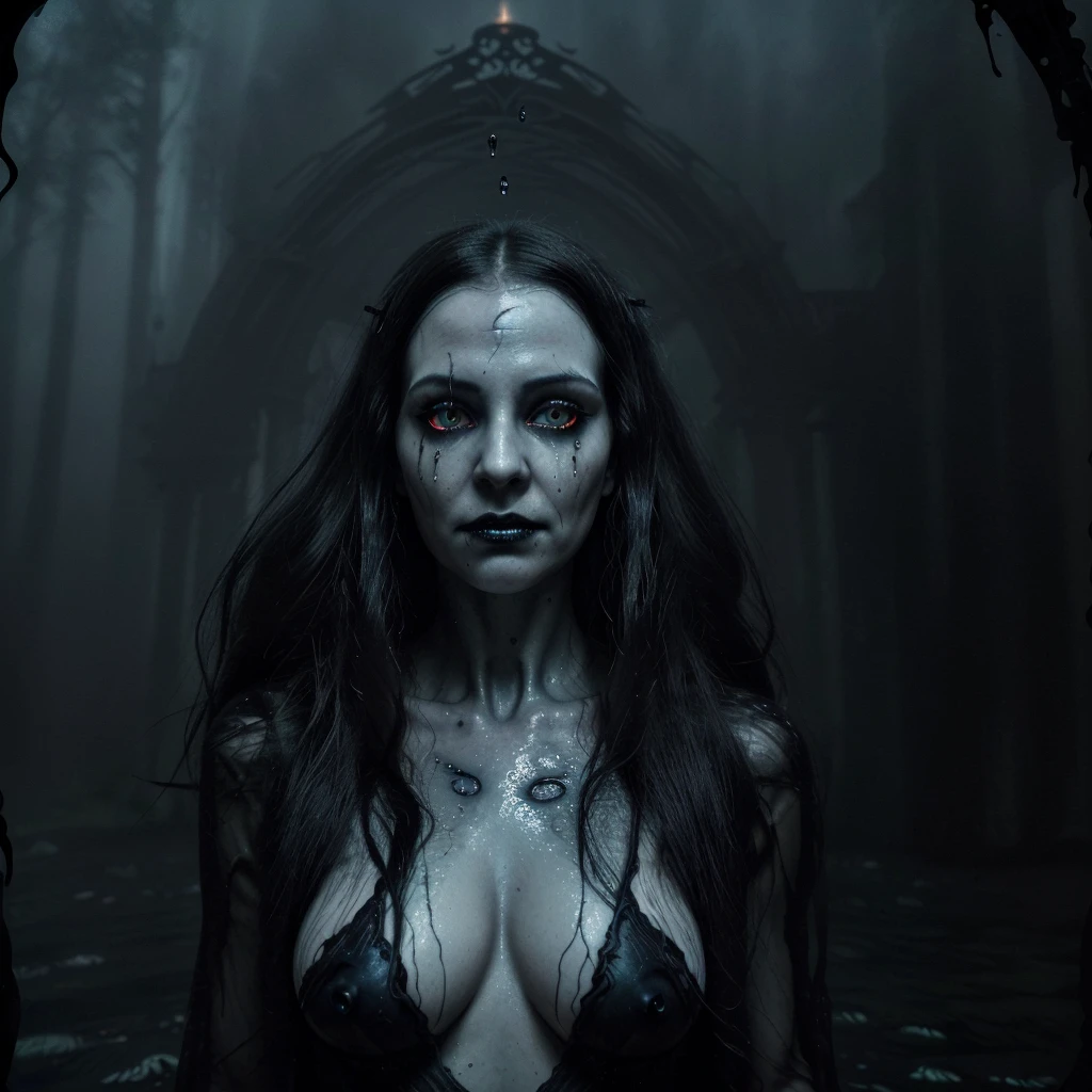 (highres,ultra-detailed,realistic:1.37),dark,scary,horror,portrait,bikini,haunting eyes,grimacing mouth,pale skin,sinister expression,ethereal beauty,wavy hair,wet hair,dripping water,foggy background,dark atmosphere,moody lighting,eerie vibe,unsettling,menacing presence,sharp teeth,creepy,haunted,evil,supernatural,glowing eyes,macabre,gothic,ominous,shadowy figure,submerged,nightmare,x-ray vision,ghostly,water element,spirit,phantom,otherworldly,witch-like,terrifying,ominous,spooky,creepy,fear-inducing,abnormal,unnerving,apparition,transcendent,sculptural quality,ethereal,unearthly,phantasmagorical,wicked,spine-chilling,bone-chilling,terrifyingly beautiful,macabre elegance,nightmarish allure,mysterious allure,sinister charm,haunting beauty,monstrous beauty,sublime horror,nightmarish vision,lake of darkness,spellbinding beauty,chilling presence,bewitching horror,haunting desire,eerie seduction,lurking shadows,morbid temptation,monstrous temptation,seductive terror,haunting temptress,enigmatic beauty,dark enchantment, supernatural allure,lurking demons,macabre seduction,surreal nightmare,haunting aesthetic,mesmerizing horror,spellbinding terror,mysterious void,sinister seduction,chillingly beautiful,ghostly temptress,haunting elegance,eerie allure,captivating terror,ominous seduction,chilling horror,enigmatic seductress,mesmerizing darkness,haunting fascination,macabre allure,sinister elegance,haunting charm,eerie grace,supernatural magnetism,dark desire