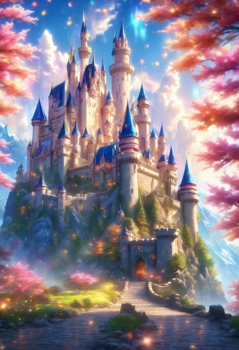 ((castle,crystal:1.5)),magical,dreamlike,shimmer,ultra-detailed,sharpness,(best quality,4k,8k,highres,masterpiece:1.2),vivid colors,bokeh,HDR,ultra-fine painting,physically-based rendering,studio lighting,landscape