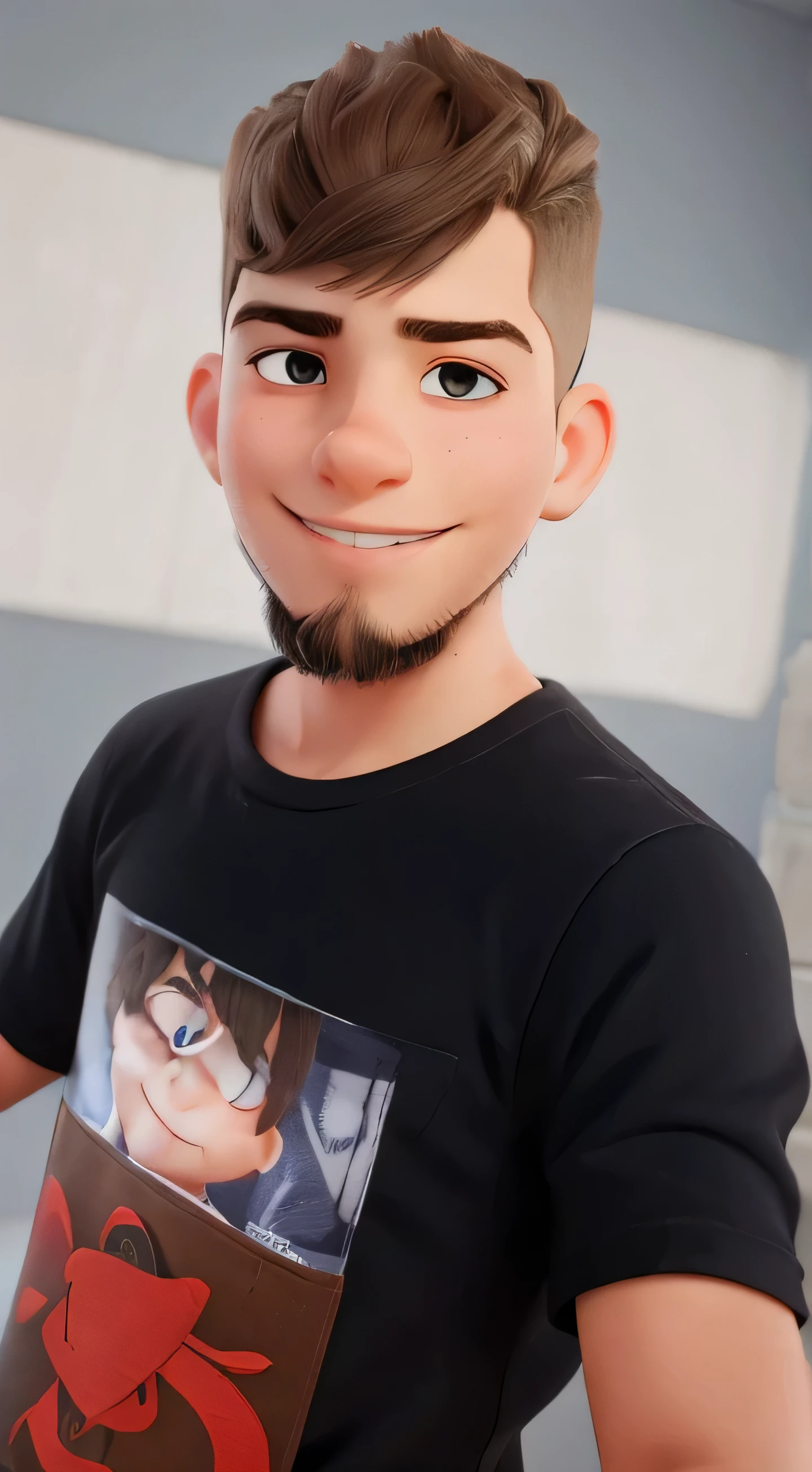 quero um desenho de um menino de 14 anos sorrindo, de cabelos castanho e barba r