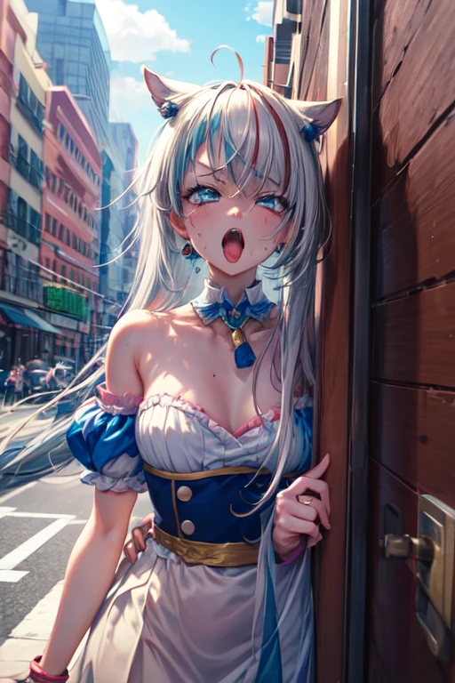 city, public, wall, ahegao, drool, defeat, drown