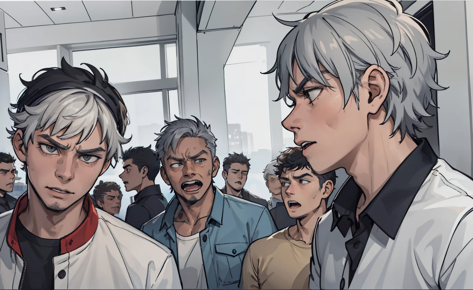 a couple of  gray haired men are shouting arguing they are angry