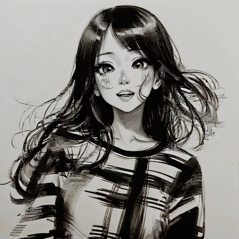 arafed drawing of a woman with a sorprendido look on her face, girl sketch, inspirado en Junji Ito, mirada sorprendida, sorprendido expression, mirada asustada, boceto en blanco y negro, dibujar colores en blanco y negro, junji son 4k, this is Junji's art style, looking sorprendido, sketch illustration, boceto negro, sorprendido