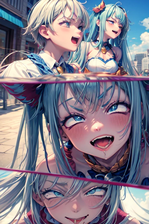 city, public, lie, ahegao, drool, defeat, smile, mind break