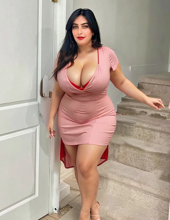 Red Summer dress, curvy figures, cleavage