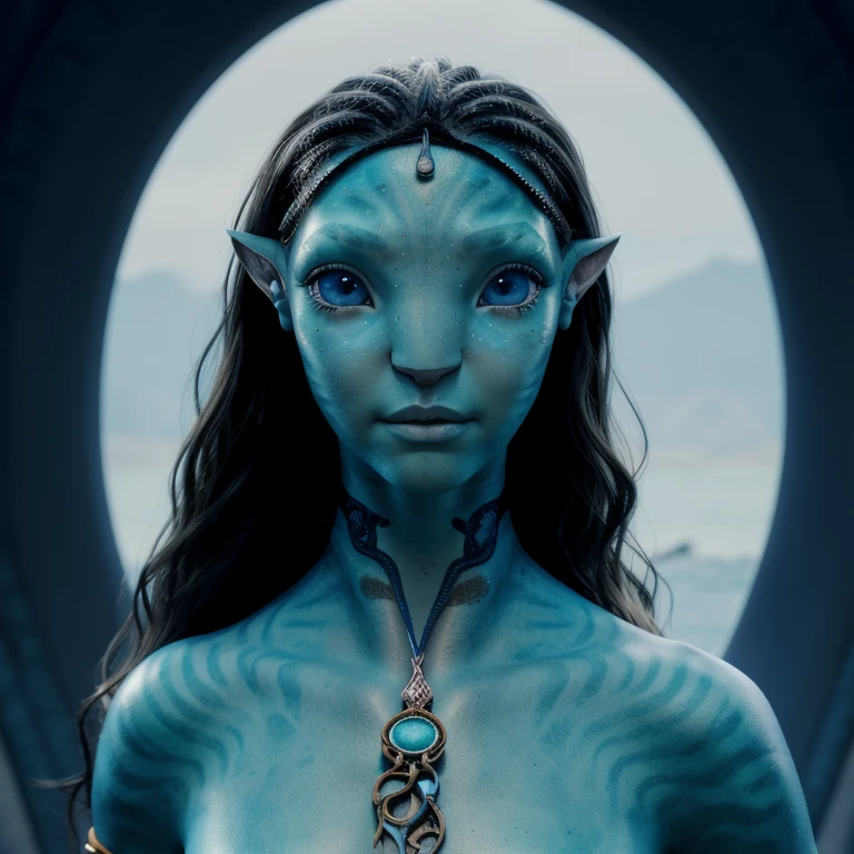 avtr:1.1, avatar style, portrait:1.6, 1girl, female, (AvTsireya), (blue skin tone:1.0), (long curly hair:1.0), black hair color, blue eyes, (young adult), 18 years old:1, face wrinkles, wearing tribal clothing, detailed eyes, toned body, muscled body, vibrant colors, glowing, ethereal atmosphere, surrealistic dreamy lighting, textured skin, otherworldly beauty, mesmerizing photography, (best quality, highres), vivid colors, ultrarealistic, skin details, striped skin, sfw, face close-up:0.5, ultradetailed body