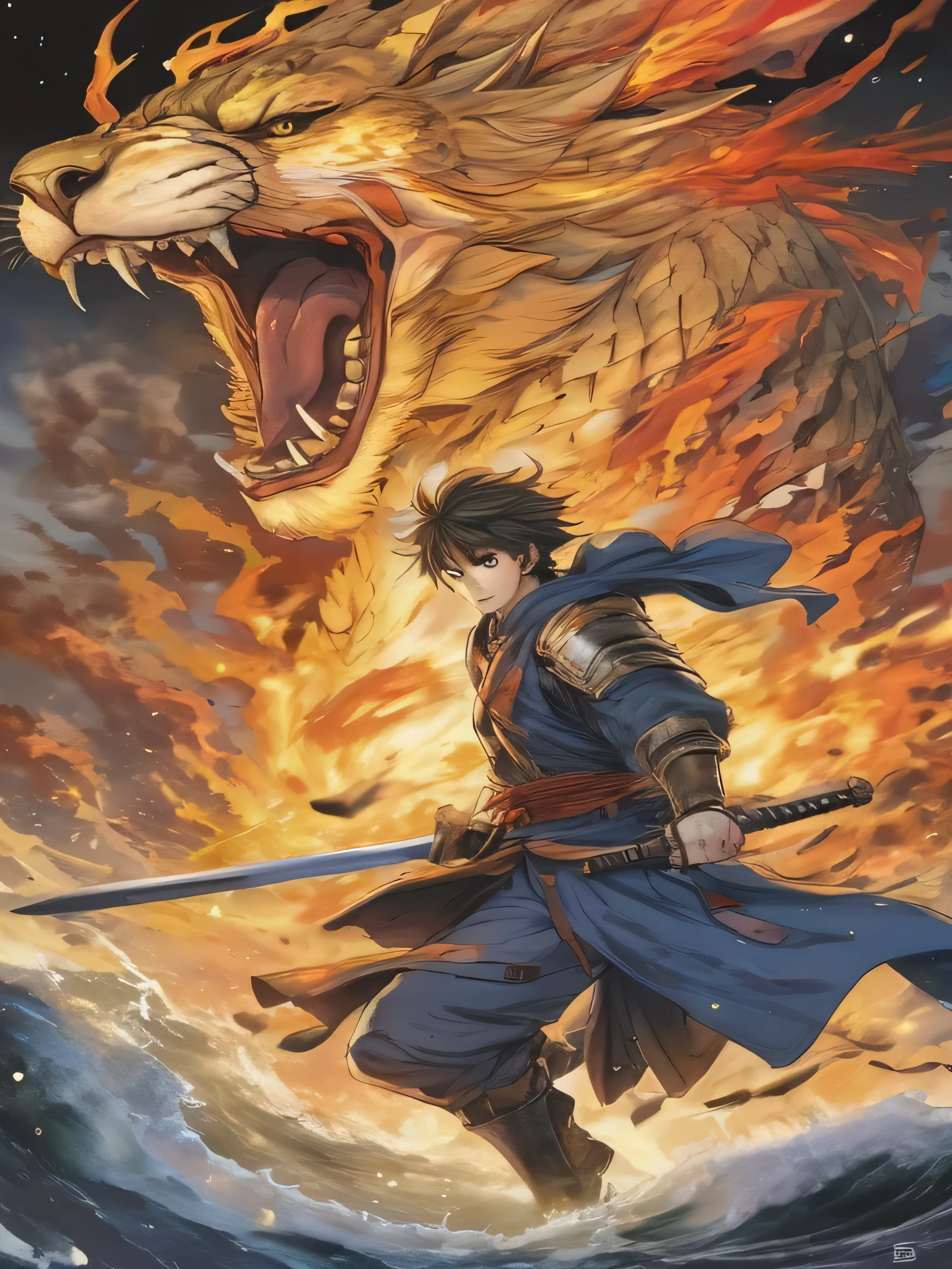 Draw famous scenes from battle manga:final battle:Cover picture:full color,three views,The main character of a boy's manga musters his last strength.、The scene where you confront the final boss,Mission,express waves,roar,sword,cut,dirty equipment,anger,he can never lose,My friend has been defeated,I bet everything on the next blow,Brave,dim background,flash,Very flash,beautiful light and shadow,rendering,zentangle elements,wind effect,masterpiece,The best masterpiece,politely and boldly,dynamic,The performance of the comic,Japanese manga style,Japanese style,Detailed details,Illustrations that excite viewers,Illustrations that excite viewers,Glaring upwards,Ready your sword