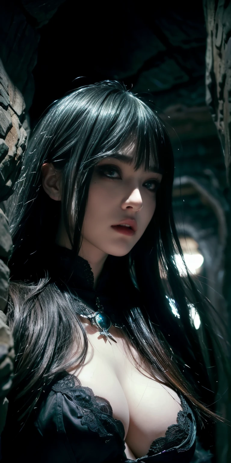 Are you okay、(Best illustrations)、8K UHD resolution、Intricate details、最high quality、Realistic、Ultra-detailed、Best lighting、Best Shadow、Soft lighting、Ultra HD、Dungeons and Dragon、cave、Dungeons、 Necromancer、night、Dark Style、Succubus、Devil's Daughter、Bat Wings,(((Devil horns)))、((((Black-rimmed round glasses))))、(((Huge boobs)))、(Devil's Tail)、(Red eyes glow:1.6)、masterpiece、Beautiful Face、Tyndall effect、Photo Real、(High Definition Skins:1.2)、8KUHD、Digital SLR、high quality、picture、High resolution、 Absurd、Ponytail Distortion、The optimal ratio is four fingers to one thumb、1 girl、hair ornaments、Red Shiny Gem Necklace、gem、Beautiful expression、Body Up、Big breasts are important、Tight waist、Wide ass、Tyndall effect、Photorealistic、(High Definition Skins:1.2)、