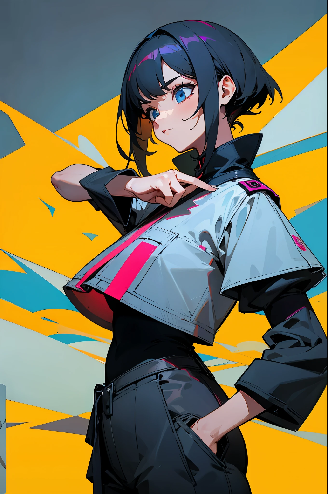 melhor qualidade, papel de parede 4K, obra-prima, extremamente detalhado CG unidade de papel de parede 8k, olhos extremamente detalhados, ultra-detalhado, detalhes intrincados, 1girl, estilo de arte retro, estilo de arte neon_pop, Public, ao ar livre, sinal de estrada, cidade, cabelo preto, jaqueta aberta,hands in a pocket,short curto, barriga nua,seios nuos,seios grandes,coxas nuas,suada,corada,tarada,olhar apaixonante
