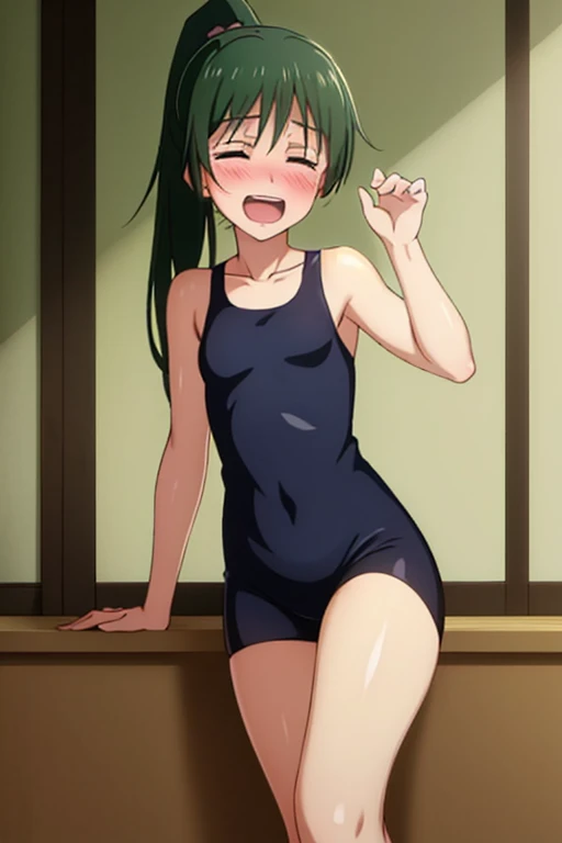 ((highest quality)), ((masterpiece)), (be familiar with), Perfect Face, indoor, Bedroom, Watching the audience,
One woman, Zenyuan Maki,
Open Mouth, Ecstatic expression, blush, smile,
Small breasts, Flat Chest, Young Girl, , , Girl,
Long Hair, ponytail,
Leg spread,