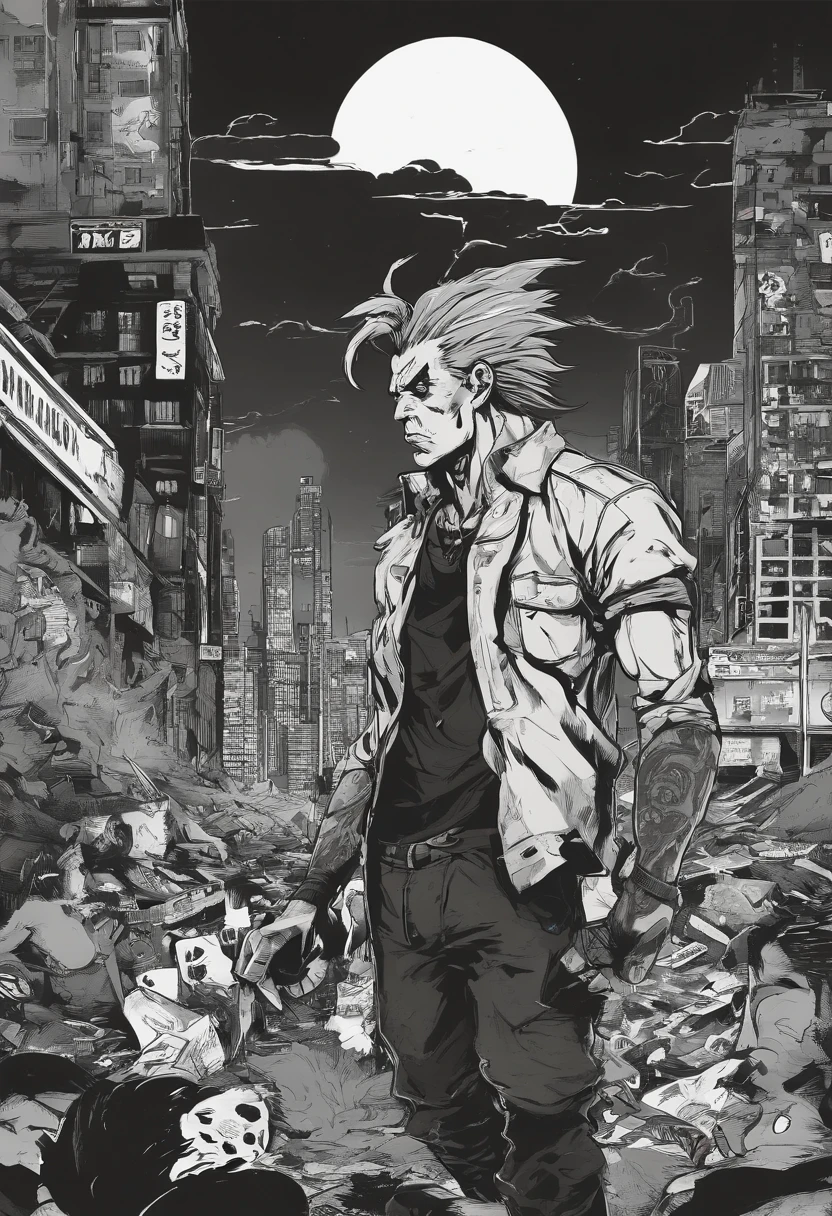 Draw a punk-rock inspired gang leader with a pale, sunken face, wild and electrified hair, and a perpetual scowl, surrounded by a halo of chaos and anarchy, with a penchant for destruction and mayhem, and a deep-seated addiction to the next fix, ruling over a gang of misfits and outcasts in the dark, damp alleys and abandoned buildings of the city's underbelly, where the stench of rotting garbage and human waste fills the air, and the sound of sirens and screams echoes through the night, as he stumbles through the shadows, his eyes bloodshot and his skin sallow, his veins bulging with the next fix, his fingers stained with the residue of last night's binge, his breath reeking of stale cigarettes and cheap whiskey, his very presence seeming to draw the light out of the air, as if the darkness itself has taken on a life of its own."
I hope this revised prompt captures the essence of a punk-rock inspired gang leader who's deeply entrenched in his addiction and the dark, gritty world of the city's underbelly!