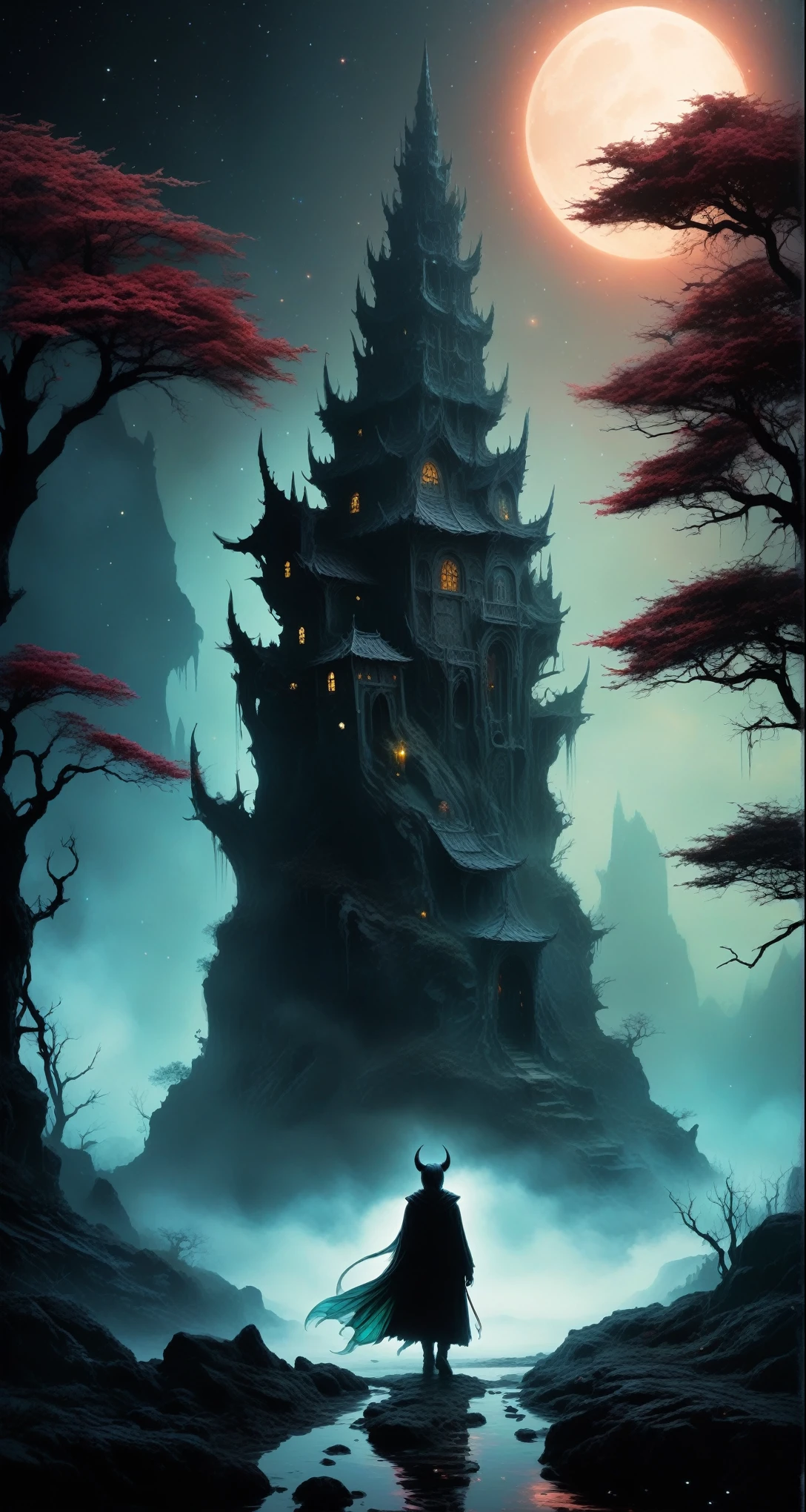 (fairy:1.5),(devil theme:1.5),(dark horror theme:1.5),(thriller:1.5),(Stephen King:1.5),(dark fantasy:1.5), (ink and watercolor painting:1.5), (black and white color:1.5), (ominous landscapes:1.5),(A large number of stars fly towards the viewer:1.5),(ruined:1.5), (ruined theme:1.5),(lots of flying dust:1.5),(puddle:1.5),(Unpaved roads:1.5),(absurderes:1.5),(fantastic:1.5),full body length,Quartz Lepidolite angry fairy in national dress,pretty face,full body shot,ominous landscape,Fluorite chrysocolla atmosphere,Simon Stalenhag,Nicola Samori,Wangechi Mutu,prime colors,extremely detailed,masterpiece,intricate details,faded,eyes extremely detailed, high detailed eyes,4k resolution,RAW, Nikon Z9,scary town,full body length,evil ghost, of Winnie-the-Pooh Iridescent,intricate details,Stone Forest in Yunnan Province of China,ultra-detailed,dark and eerie atmosphere, ethereal presence, hauntingly beautiful, ghostly figures, swirling mists, supernatural entities, demonic essence, shadowy forms, eerie whispers, sinister aura, hauntingly pale skin, dark,twisted branches, flickering candlelight, macabre elements, mysterious and enigmatic, spectral apparitions, gothic art style, hauntingly captivating, spectral realm, hauntingly melancholic, otherworldly beauty, ethereal glow, hauntingly haunting, chilling and atmospheric, eerie and ominous lighting,Impresionismo,starlight color,Fantastic lighting,Ethereal atmosphere,otherworldly charm,Mystic aura,with a calm expression,Complicated details,Exquisite features,Light of the sky,harmonious colorystic energy,Surreal atmosphere,Amazing ,Sublime art,vibrant tones,captivating creation,After the war,Maritime city,sense of science and technology,The city of the future,Spaceship wreckage,There are giant spaceships under sea