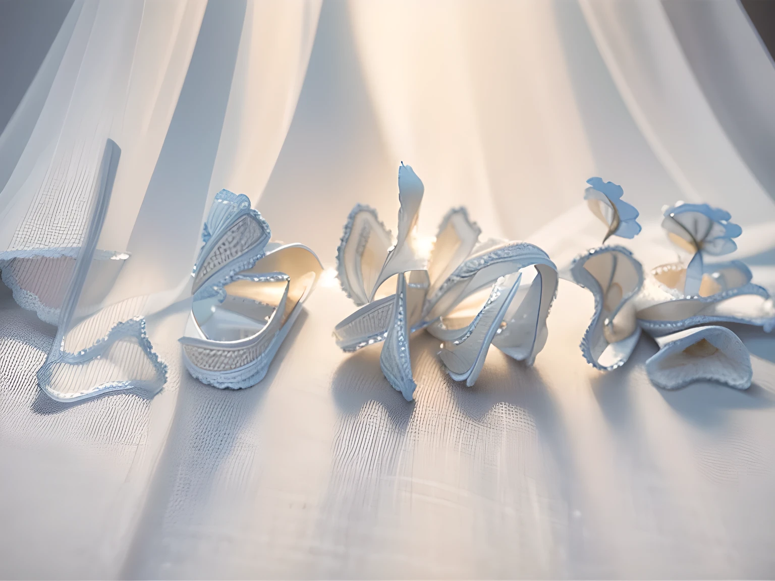 Bride ', Veil with Fine embroidery, Blanche, beautiful stitched hem, Rococo pattern, silver thread embroidery on white background, decorated with pearly beads, close-up photo of beautiful bride ', Veil on wedding day, studio lighting, photographed by professionals, masterpieces,