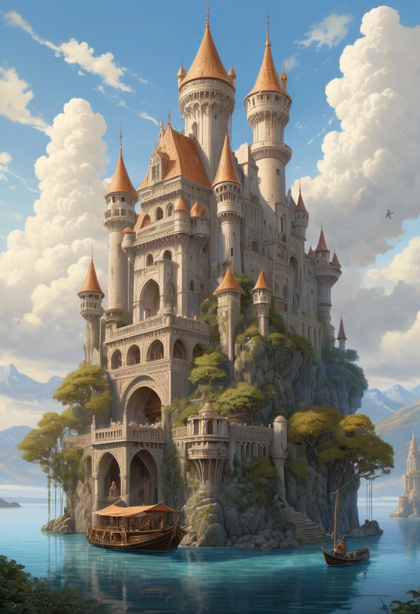 Castle, dreamy, (masterpiece, best quality, Professional, perfect composition, very aesthetic, absurdres, ultra-detailed, intricate details:1.3), by Andrew Ferez