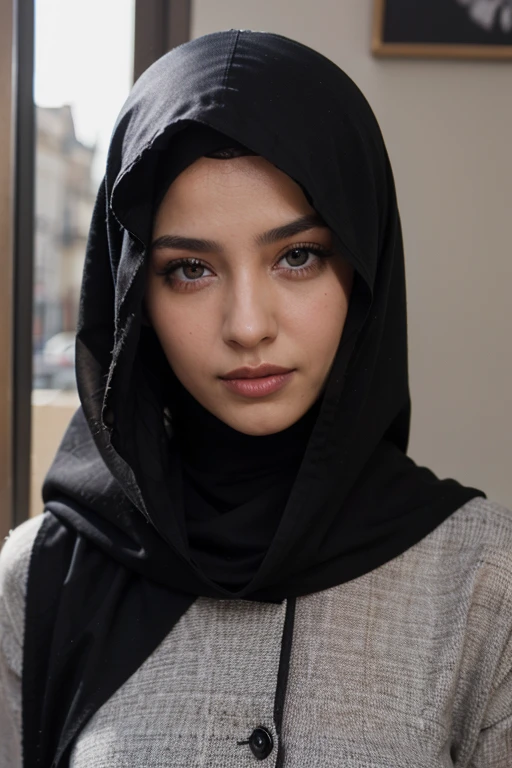 Une belle femme arabe avec hijab noire avec yeux noire