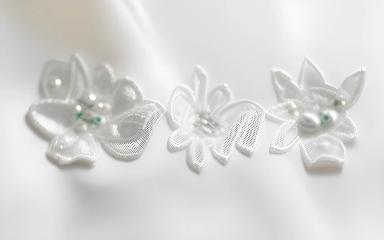 Bride ', Veil with Fine embroidery, Blanche, beautiful stitched hem, Rococo pattern, silver thread embroidery on white background, decorated with pearly beads, close-up photo of beautiful bride ', Veil on wedding day, studio lighting, photographed by professionals, masterpieces,