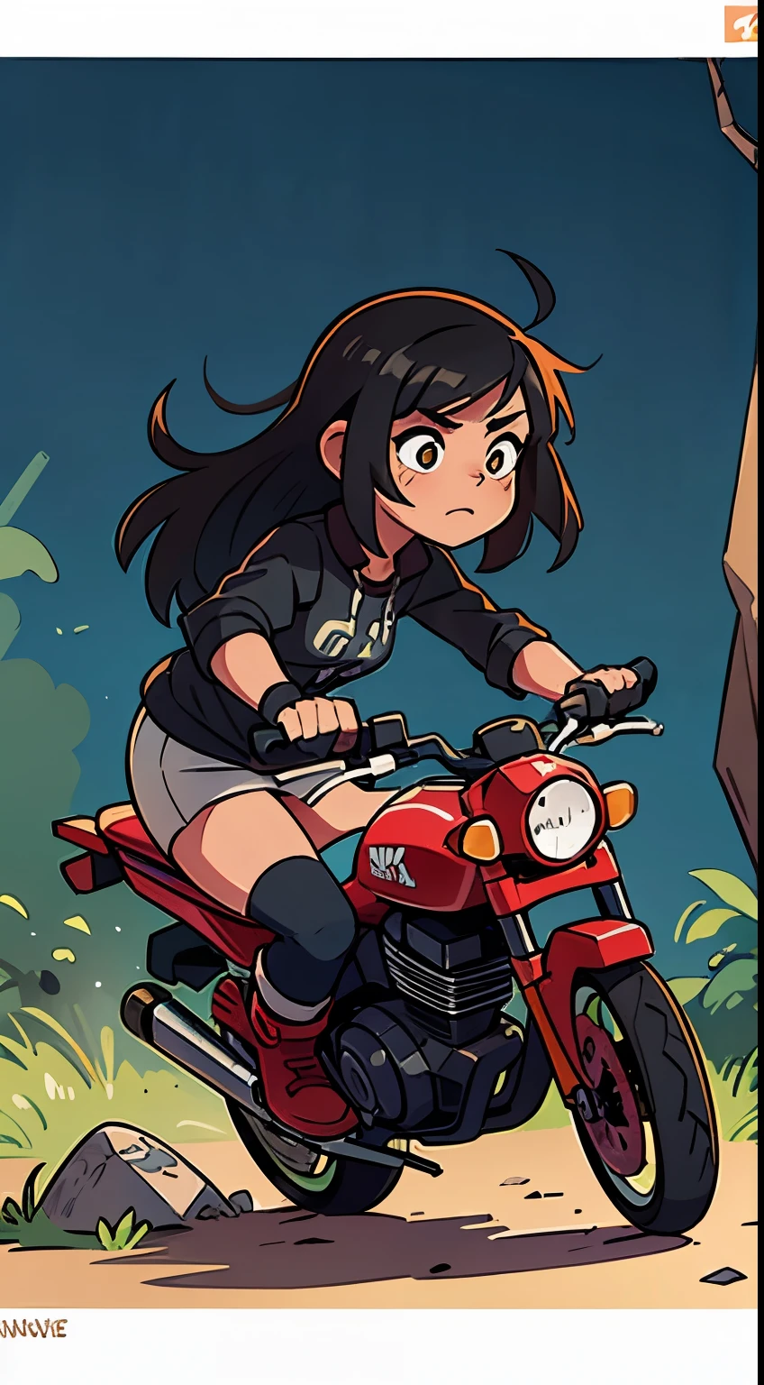, negra, cabelo cacheado, emo, em uma moto de gatinho, 