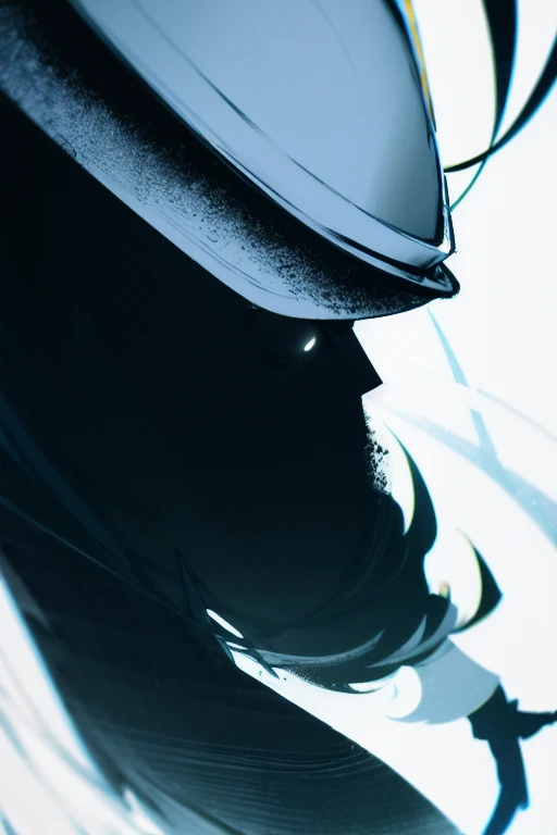 masterpiece, best quality, high contrast, black and white colors, high detailed, detailed skin, shonen manga, antagonist, 1 guy, serious face, captains hat, holding a sword, side view, wearing a cloak, full body, crazy eyes