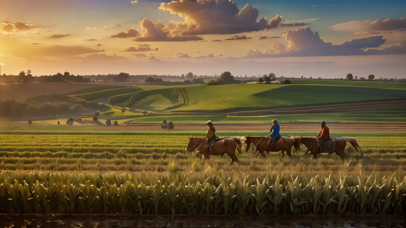 (farmers working in a field, ancient Judea) (oil painting), (vibrant brush strokes, detailed textures, rich colors), (best quality, 4k resolution, high resolution: 1.2), (warm tones, earthy colors), (lighting soft and fuzzy)