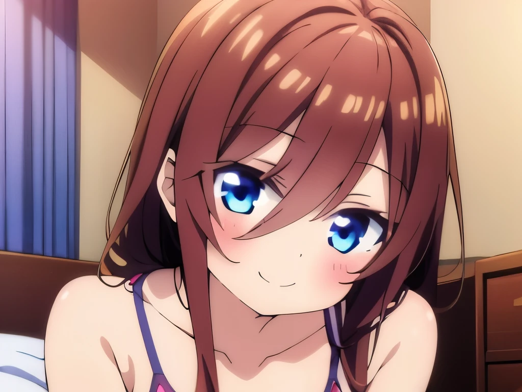 ((masterpiece)), ((best quality)), (ultra-detailed), anime style, on the bed, a cute girl, 1girl, solo, smile, underwear00