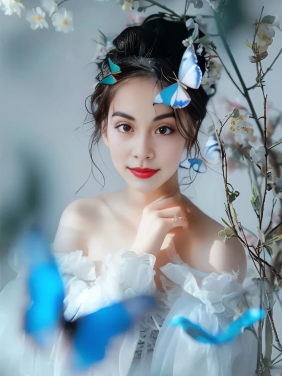 Close-up of a woman with a butterfly in her hair, Chinese girl, gorgeous woman, Ethereal beauty, beautiful Asian girl, Chinese woman, very beautiful woman, Asian girl, beautiful angel, beautiful female model, Tomorrow, Tran., fan art, beautiful young woman, beautiful south korean women, asian woman, By Ye Xin, traditional beauty, gorgeous woman, beautiful fantasy