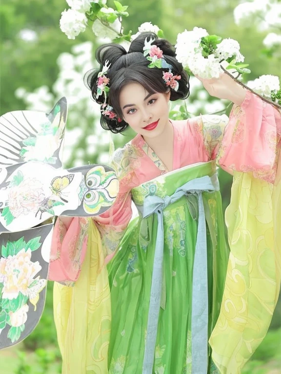 Araffe woman in green and yellow dress holding a fan, palace , a girl in Hanfu, สวมChinese dressโบราณ, Hanfu, traditional chinese clothing, Chinese dress, ancient Chinese princess, Traditional Chinese Art Style, traditional chinese, Chinese dress, with ancient Chinese clothes, ancient chinese beauty, Chinese princess, Tang Dynasty, beautiful render of Tang Dynasty