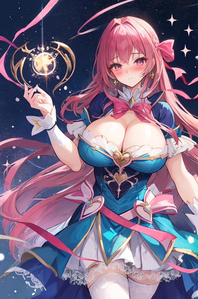 A woman with big ,Gorgeous woman,Mature((Magical girl)),transparent,Lace,Ribbon,Exquisite,Long hair,Cleavage,Hip tattoo,,blush,Enchanted magic,,