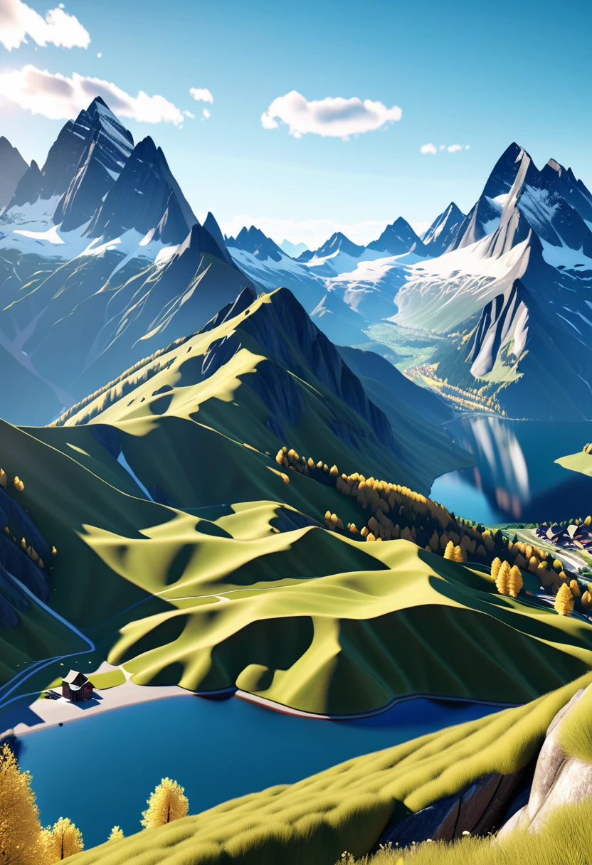 ((Meisterwerk)),best quality, (8k, best quality, Meisterwerk:1.2), Ultra-detailliert, Illustration, klein_Szene, 3D_Szene, Berg,