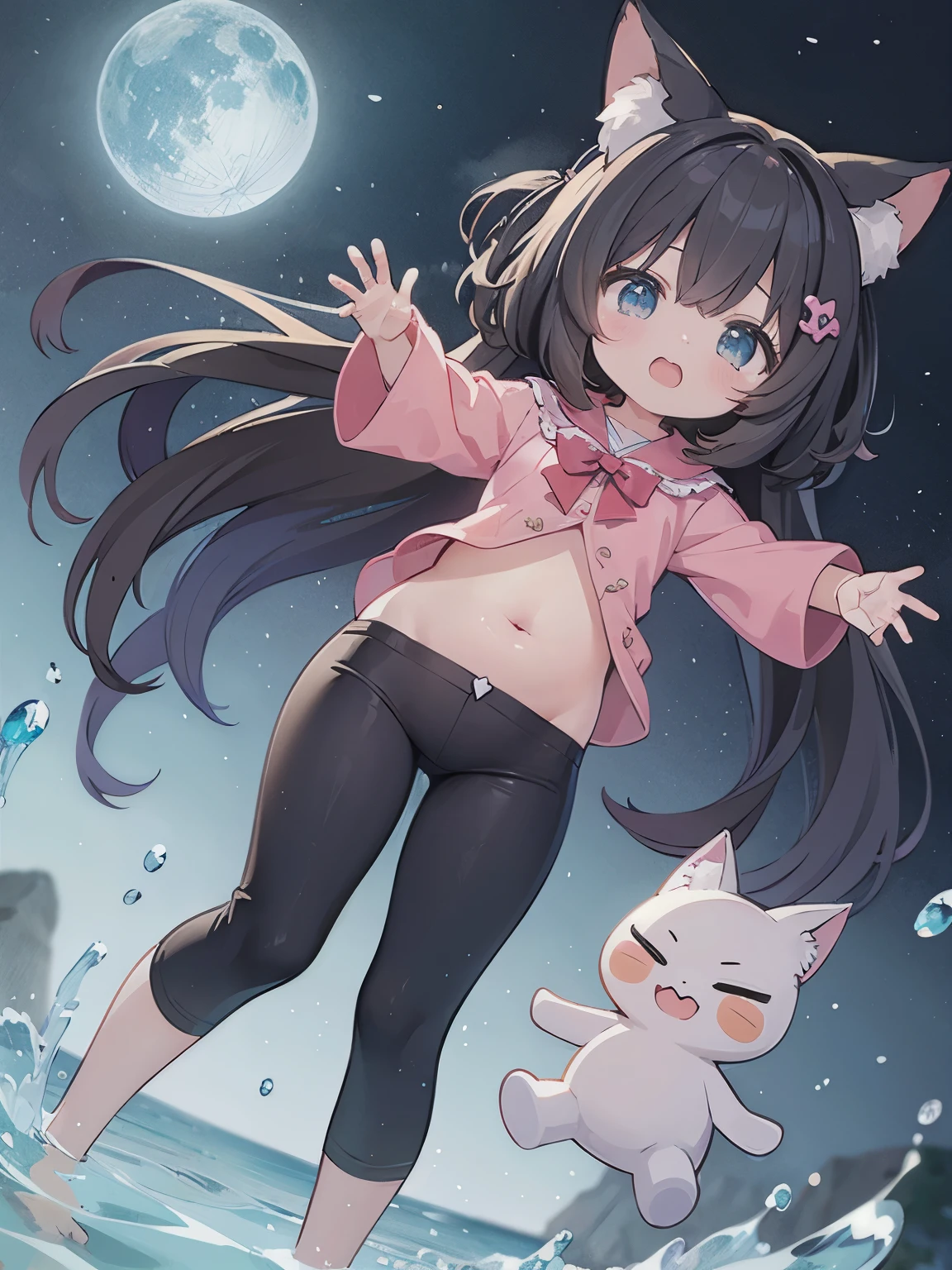 （girl、小daughter、Fox Ears、Cat hair accessories、Black Hair、Slimming、）、（girl、wife、daughter、younger sister）、Low - Angle、Shooting from the feet、Sticky water running down my thighs、front、Open your arms、Smooth Hair、animal、、Belly button、Groin、Cute pose、(Dynamic Angle)、Evil Magical Girl、gravure、Micro Pants、Chirarizum、high resolution、Ultra HD、#quality(8k,Very detailedなCGユニットの壁紙, masterpiece,High resolution,top-quality,top-quality real texture skin,Surreal,Increase the resolution,最高quality,Very detailed,NSFW Wallpapers,Cinematic,Golden Ratio), break ,(girl、naked、nude、Pussy、Nipples、Sexy pose),#1人のgirl(Black Hair、Braiding、ponytail,whole body),#background(night,Starry Sky,Townscape ),From the other side