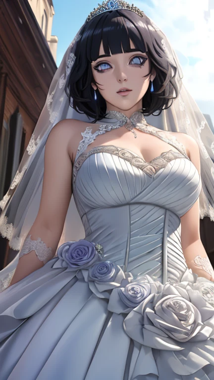 blunt bangs, dark blue hair, purple eyes,
BREAK ((WEDDING PRINCESS DRESS:1.5))
BREAK view from below, morning city, street,
BREAK (masterpiece:1.2), best quality, high resolution, unity 8k wallpaper, (illustration:0.8), (beautiful detailed eyes:1.6), extremely detailed face, perfect lighting, extremely detailed CG, (perfect hands, perfect anatomy),