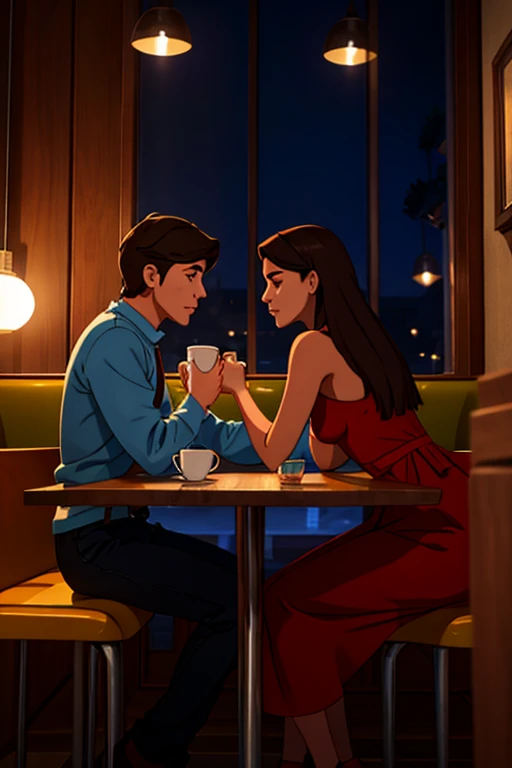 Fernando and Sofia, 15 years old, are a couple and are talking in a cafe.
