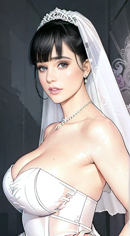 blunt bangs, dark blue hair, purple eyes,
BREAK ((WEDDING PRINCESS DRESS:1.5)) 
BREAK view from below, morning city, street,
BREAK (masterpiece:1.2), best quality, high resolution, unity 8k wallpaper, (illustration:0.8), (beautiful detailed eyes:1.6), extremely detailed face, perfect lighting, extremely detailed CG, (perfect hands, perfect anatomy),