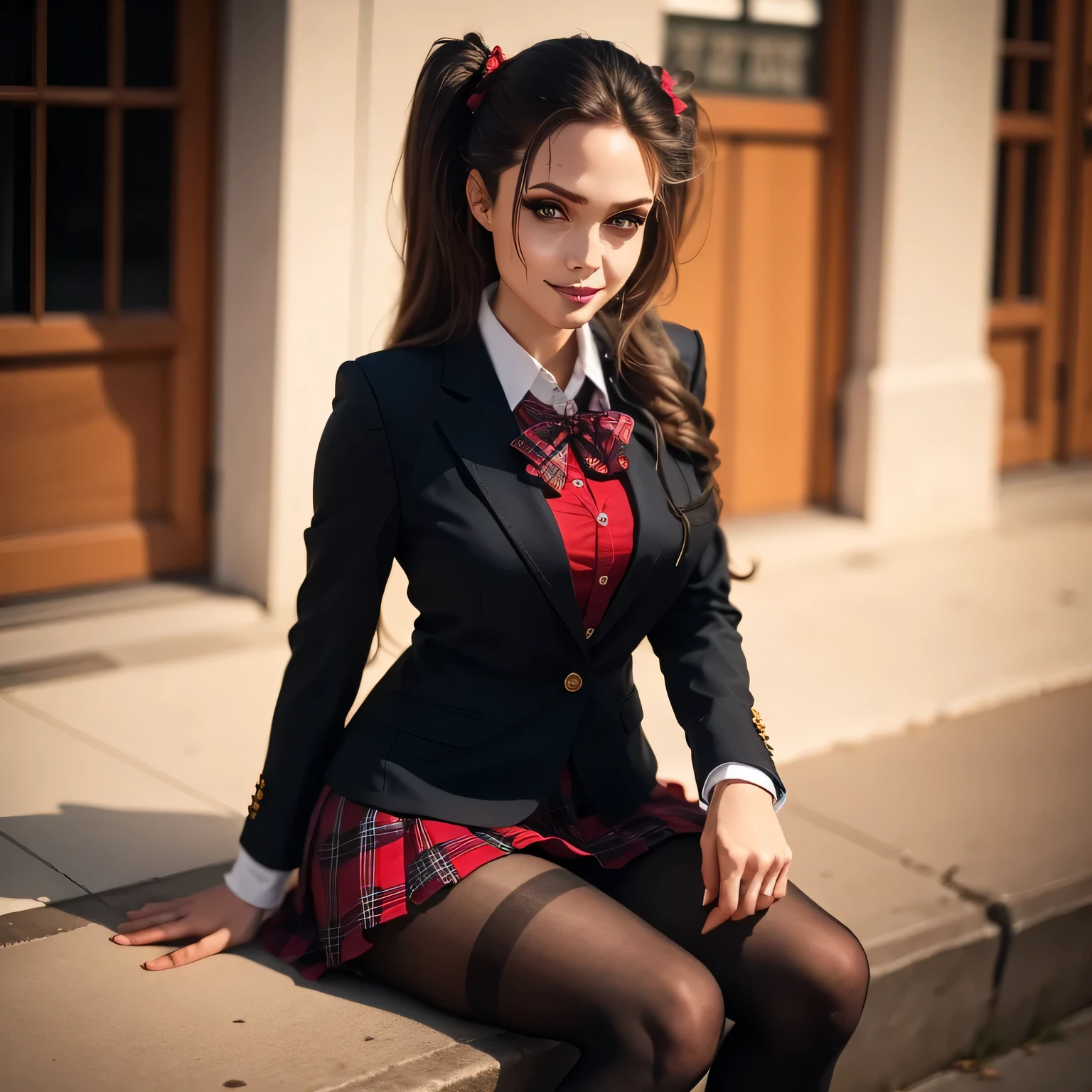 school girl blazer、 uniform、Red checked skirt、JK Style、Jacket、smile、Knee-high socks、Thigh-high socks、pantyhose、A superb beauty、Super cute、ennui、Rare beauty、Twin tail hair、Black Dark Eyeshadow、Sad、Good skin glow、Long hair straightener、Dark Gothic Makeup、Dark Smil