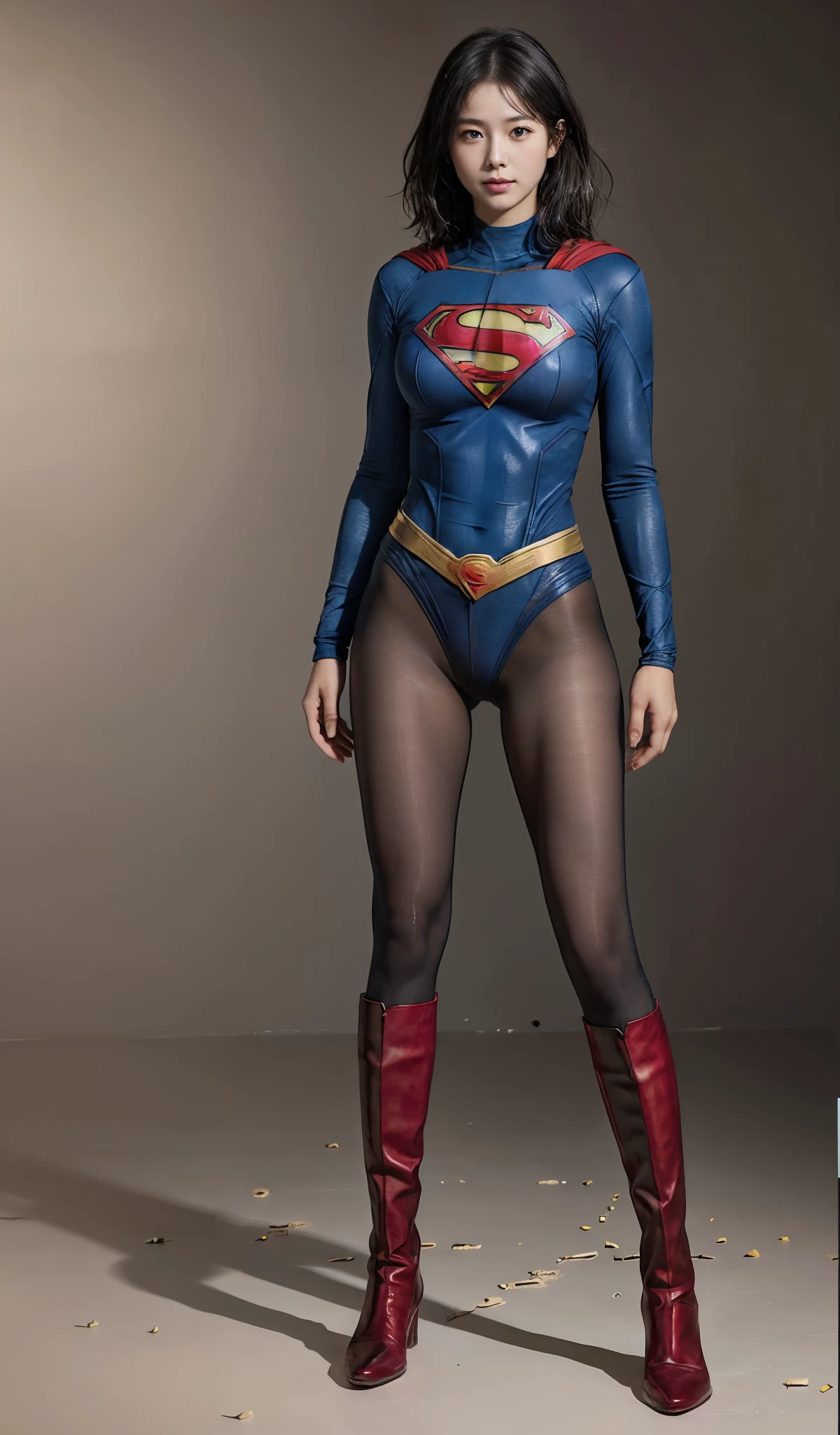 No background、(((Beautiful legs in black tights.)))、(((Legally express the beauty of your smile)))、((((Make the most of your original images)))、(((Supergirl Costume)))、(((Beautiful short bob hair)))、(((suffering)))、(((Please wear black tights....、Wear red boots)))、((Best image quality、8k))、((highest quality、8k、masterpiece:1.3))、(((Preserve background )))、Sharp focus:1.2、Beautiful woman with perfect figure:1.4、Slim Abs:1.2、Wet body:1.5、Highly detailed face and skin texture、8k