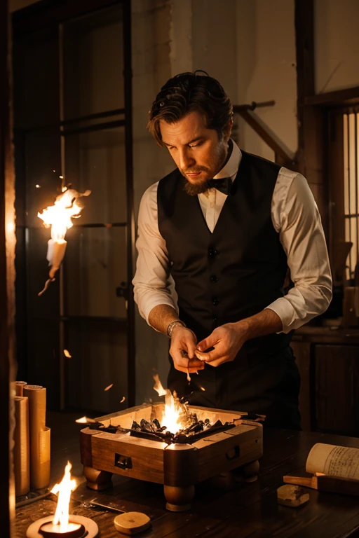 when a man try to fire some globes on a dynamite table, getting confused by the blow
