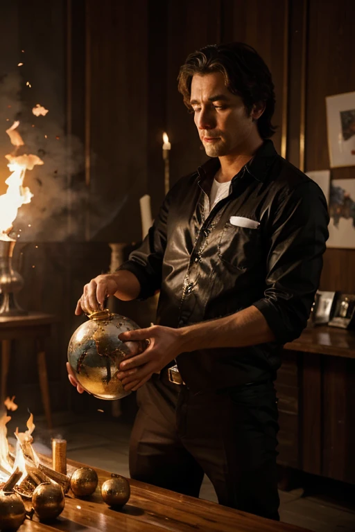 when a man try to fire some globes on a dynamite table, getting confused by the blow, the lovers contracting his artwork