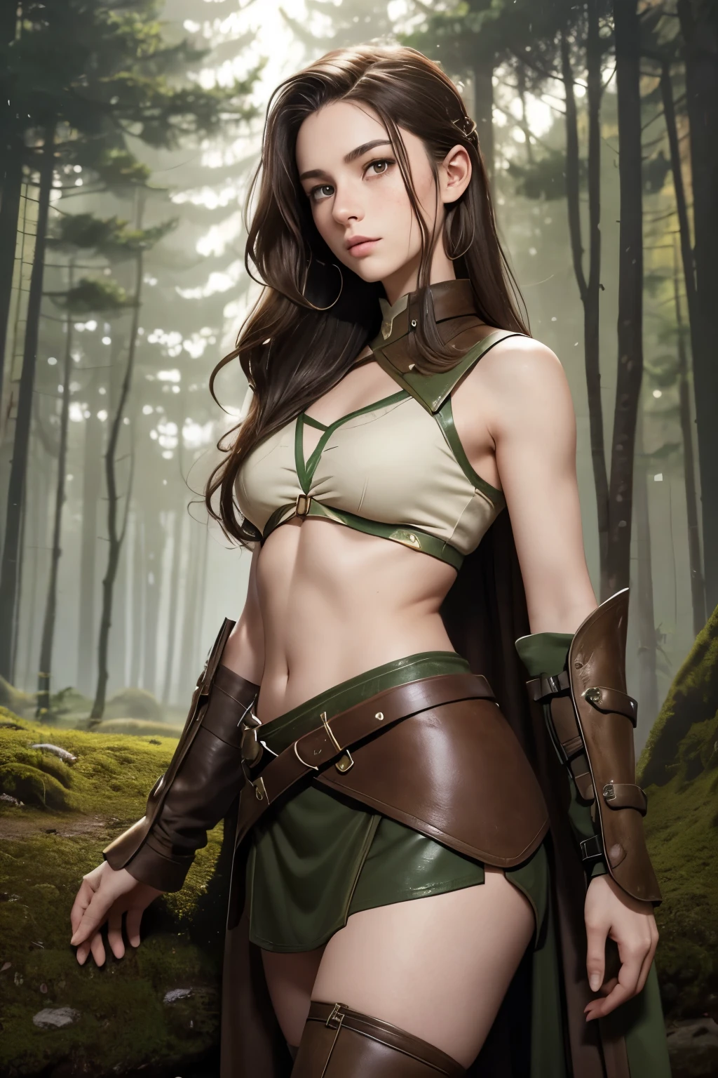 beautiful fantasy ranger woman in the forest