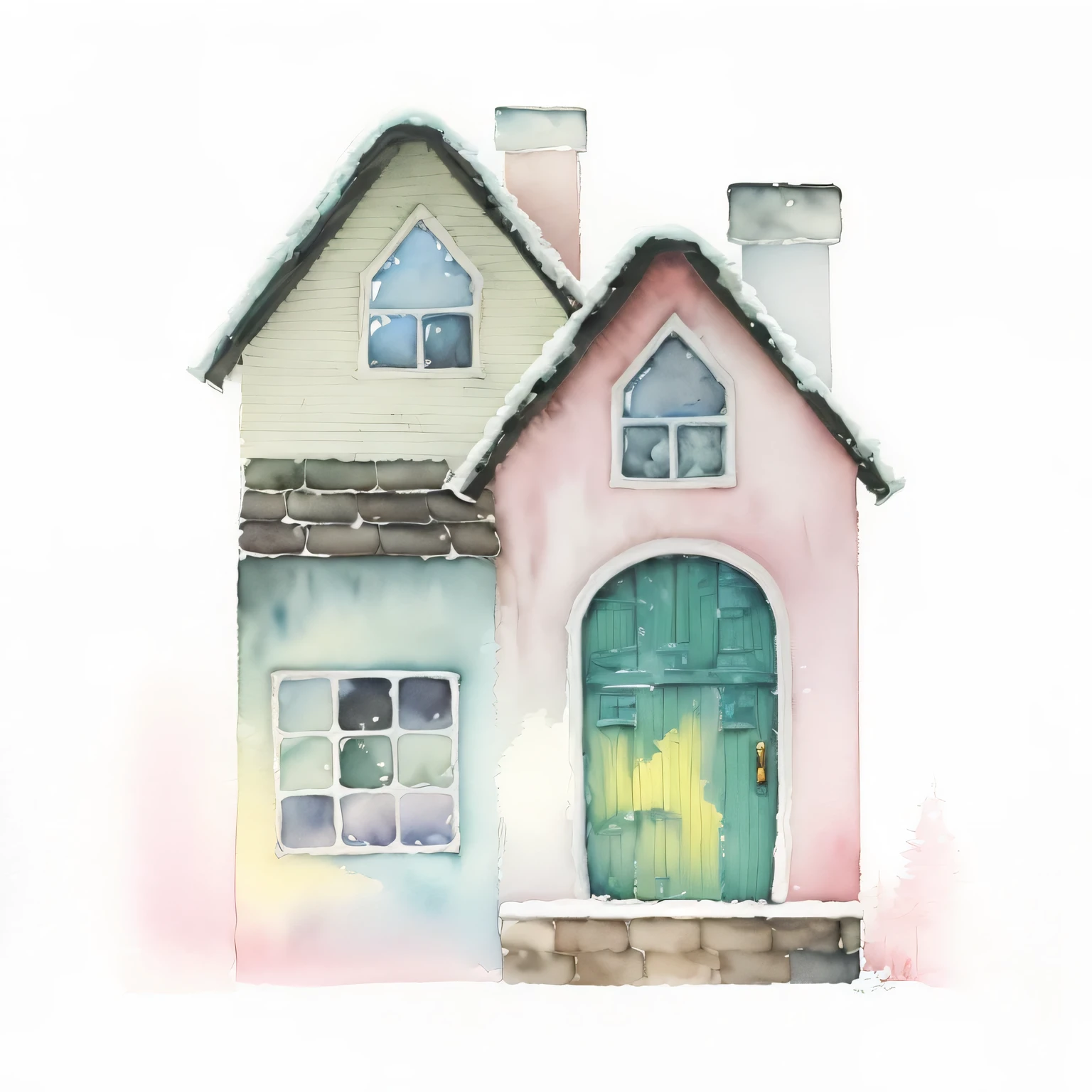there is a watercolor painting of a house with a door and windows, house illustration, house and home, house background, cottage, houses with faces, houses, small houses, houses and buildings, little cottage, cottagecore, my home, village house, house on background, cottagecore!!, sticker of a home in the forest, cottage core