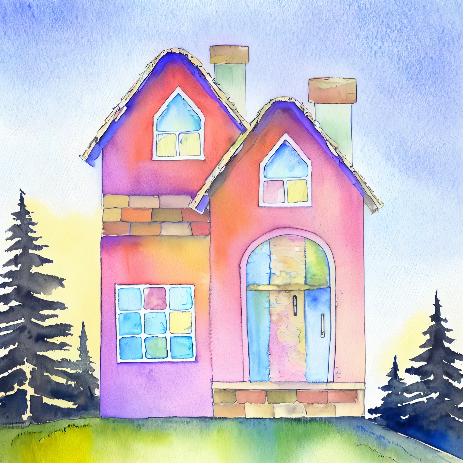 there is a watercolor painting of a house with a door and windows, house illustration, house and home, house background, cottage, houses with faces, houses, small houses, houses and buildings, little cottage, cottagecore, my home, village house, house on background, cottagecore!!, sticker of a home in the forest, cottage core