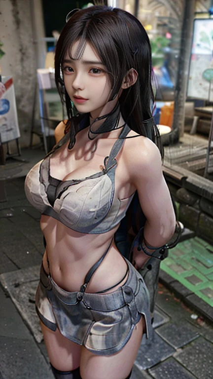 highest quality,masterpiece,Ultra-high resolution, Very detailed, 8k,(Beautiful woman),(一人のBeautiful woman),((Put your arms behind your back)),(((Bondage))),(execution),((incontinence)),Scared,torture,slave,((Woman bound in chains:1.5)),Crucifixion,Panties,bra,Large Breasts、,Defeated heroine,A ruined world,Remains,ruins,Browsing Caution