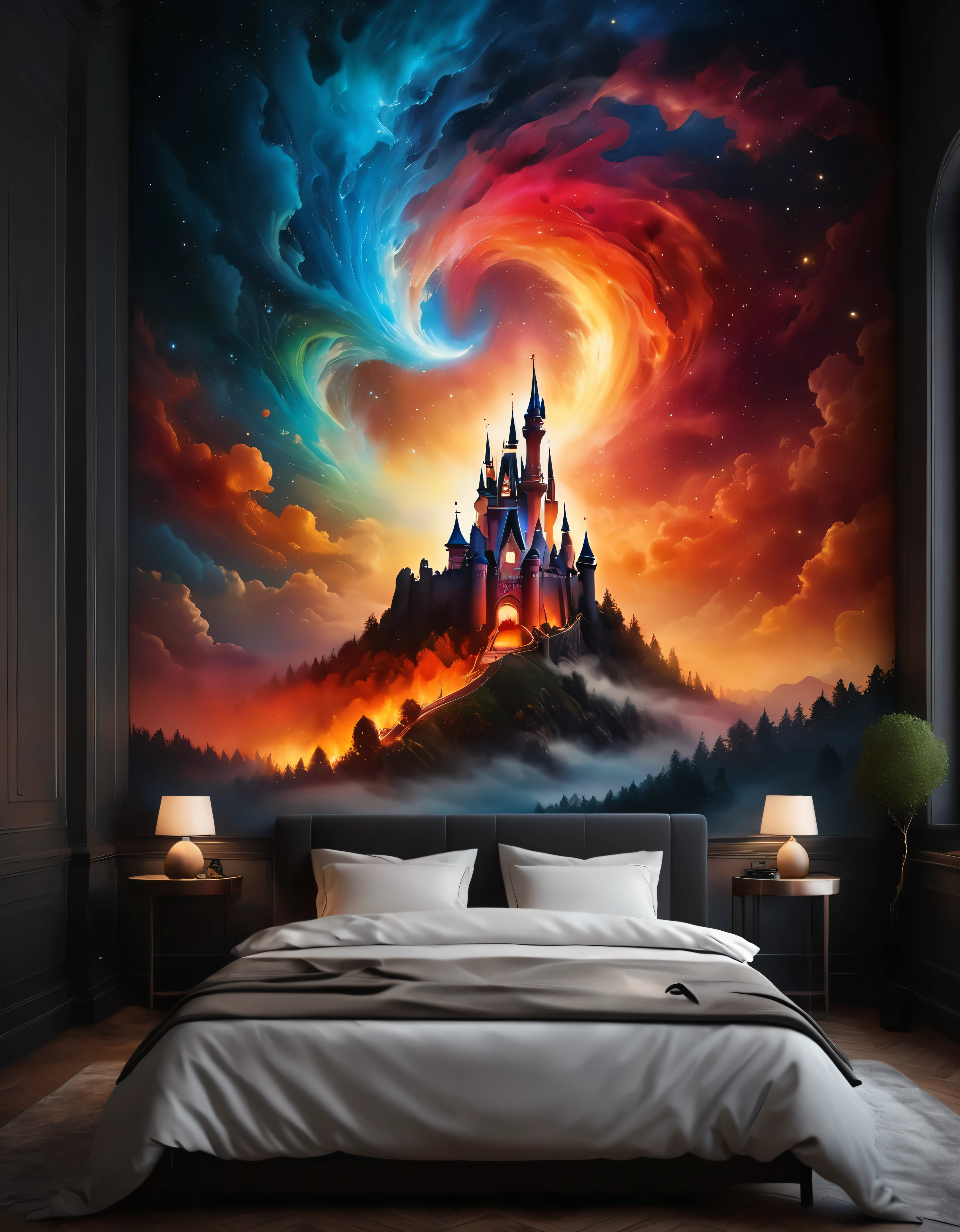 ((Masterpiece in maximum 16K resolution):1.6),((soft_color_photograpy:)1.5), ((Ultra-Detailed):1.4),((Movie-like still images and dynamic angles):1.3) | (double contact:1.3), Beautiful dream castle silhouette effect, Superimposed on Sleeping Beauty,《Sleeping Beauty Theme》, ((Sleeping beauty dream castle):1.5), Oil and ink on canvas, fine art, super dramatic light, photoillustration, amazing depth, the ultra-detailed, iridescent red, superfluous dreams, intricately details, amazing depth, Amazing atmosphere, Mesmerizing whimsical vibrant landscapes, Maximalism (beautiful outside, Ugly inside, pressure and pain, beauty and despair, hard and soft, positive and negative, hot and cold, Sweet and sour, Vibrant but boring, Perfect harmony, light and shadows, hot and cold, old and young, Fire and ice, Yin and yang, australian, Black and white, hot and cold, organic and mechanical, Corresponding color, loud and quiet, Chaos and peace, day and night:1.2) The complex masterpiece of a real-time engineering leader. | Rendered in ultra-high definition with UHD and retina quality, this masterpiece ensures anatomical correctness and textured skin with super detail. With a focus on high quality and accuracy, this award-winning portrayal captures every nuance in stunning 16k resolution, immersing viewers in its lifelike depiction. | ((perfect_composition, perfect_design, perfect_layout, perfect_detail, ultra_detailed)), ((enhance_all, fix_everything)), More Detail, Enhance.