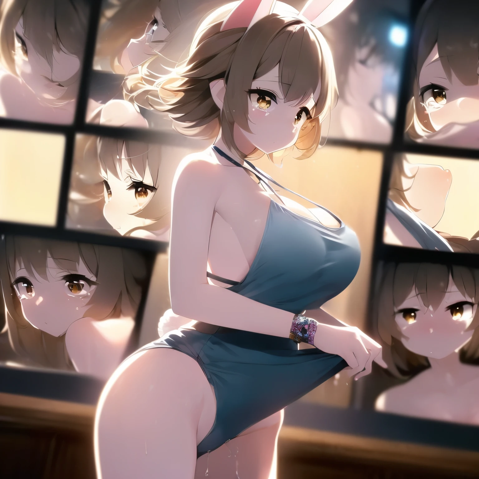 Moderately breasted、Revealing swimsuit、No color difference between background and border