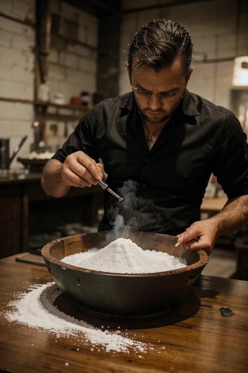 when a man try to fire some vessels on a powdered table, getting confused by the blow, the mafia contracting his artwork