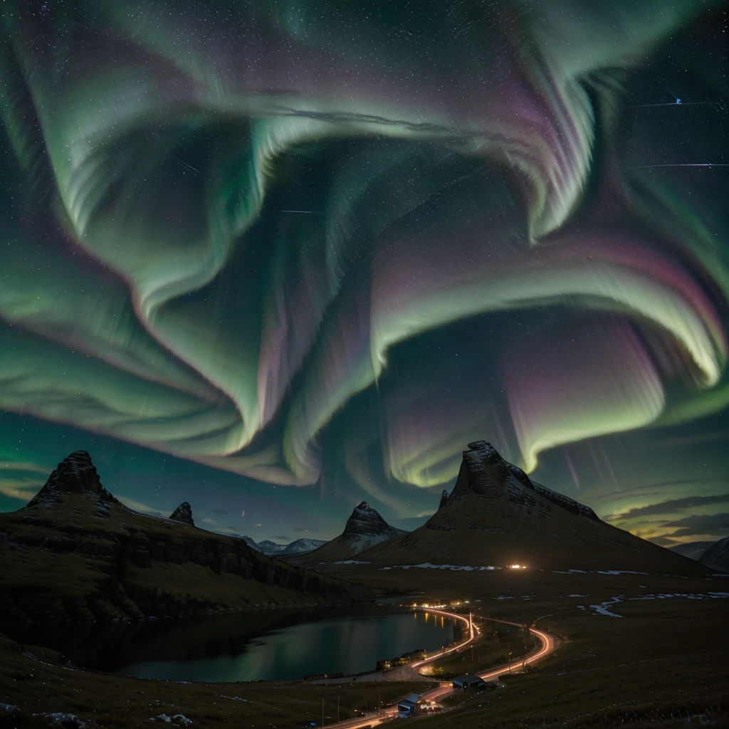 paisagem, ultra HD, (fundo asgard), detalhes, lighting, 8k, (northern lights in the sky), constellation, (fundo asgard)