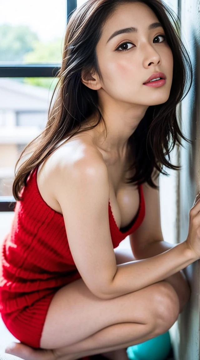 Dark brown hair、Light brown eyes、Japanese Actress Lady、I am about 40 years old..、(私ntricate details:1.2)、(Which is the top???:1.4)、 (Ultra-high resolution:1.2)、Ultra-high resolution、(Finely tuned)、(Detailed facial features)、Hmph、8k resolution、D cup breasts、Long Hair、Large windows、Extravagant space、relax、、,Full body photo、Head to toe shot、Beautiful feet、Beautiful feet、A refreshing room filled with sunlight、she, household items,   (plant:0.8), Fashion Hub, Extremely detailed, Very detailed, Realistic, Hourglass Shaped Body, Obscene pose,、、私 cry a lot、tears、person on the left、White wall、White floor、diagonally from below、please lift your chin、Put your butt against the wall、relaxした表情、Pose of Weakness、(auraroid photo:1.2)、From outside the window、A masterpiece of transparent painting、8k、32k、highest quality、(Details of both eyes)、1 girl、elegant、(Lightweight knit:1.4)、Shorts、(Cleavage:1.2)、sit、(Low Angle、Looking up angle:1.2)、Hilarious