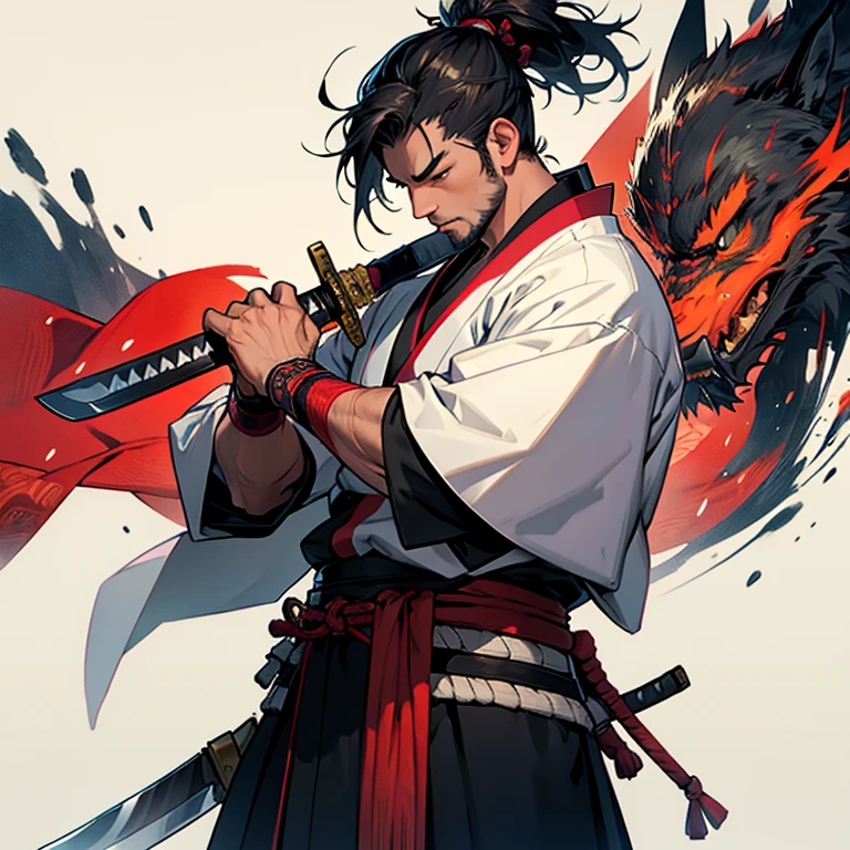 Samurai, kimono, muscle, man bud, sword, japanese,