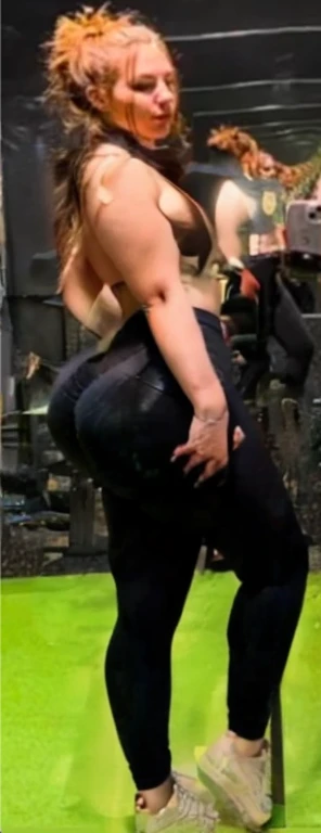a woman in a black top and black leggings is standing on a pole, thicc, she has a jiggly fat round belly, toned derriere, big booty, pawg, insanely inflated hips, thick, exposed thighs!!!, curvy accentuated booty, thick thighs, large thighs, thick body, side pose, shapely derriere, beautiful girl, big ass, huge ass, bbw, from behind, thick, thick thighs, wide hips, bbw, big , sideboob, giant ass, side view, big butt, round butt, tight underwear, underwear halfway off, underwear taking off, grabbing ass, ass spilling over underwear, too thick for clothes, facing left, nude, no clothes, naked, huge bare ass