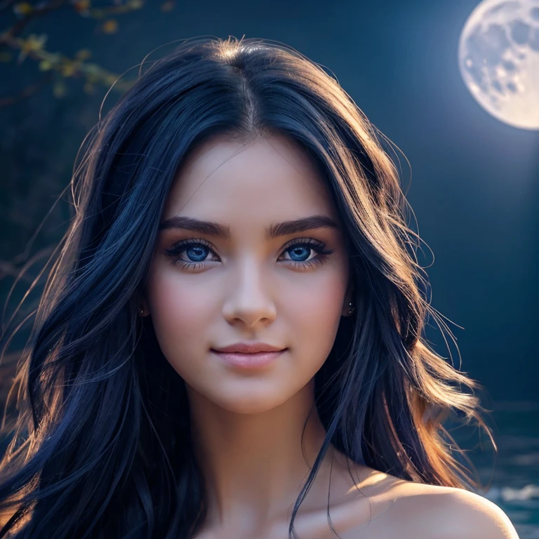 a stunning young girl with raven-black hair, cascading in silky waves, steals the spotlight. Her hair, like the feathers of a raven, glistens with a hint of midnight blue under the soft glow of moonlight. Her face, adorned with delicate features, exudes an irresistible charm.
Her cute, button nose sits perfectly above her rosebud lips, which carry a hint of a mischievous smile. Her porcelain skin glows with a natural radiance, like a canvas waiting for your brushstrokes to bring it to life. But what truly captivates anyone who gazes upon her is the depth of her mesmerizing blue eyes. They sparkle with an ethereal brilliance, reflecting the mysteries of the universe within their cerulean depths.
With your artistic talent, you would effortlessly capture the allure and enchantment of this girl, bringing her to life on canvas in a way that leaves viewers spellbound by her beauty.