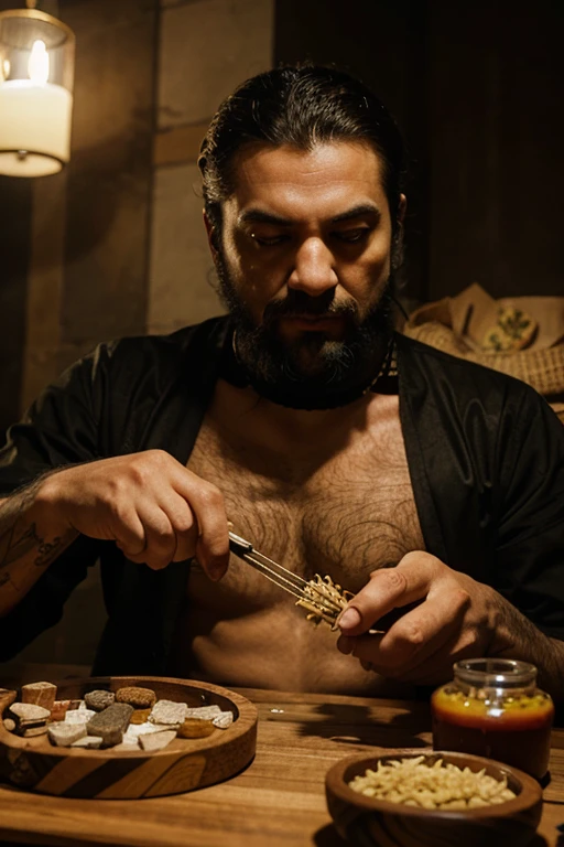 there is an emperor of evil, crafting some raw foods on a drug war table