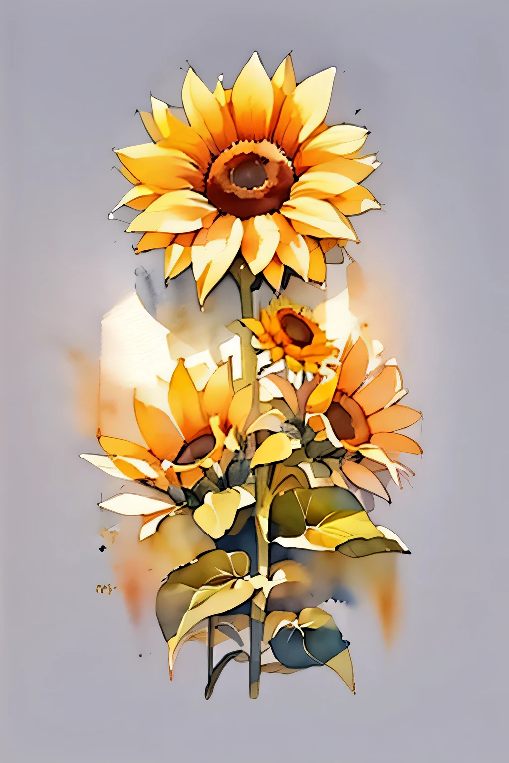 watercolor illustration, one sunflower, single element, no leaves, white background